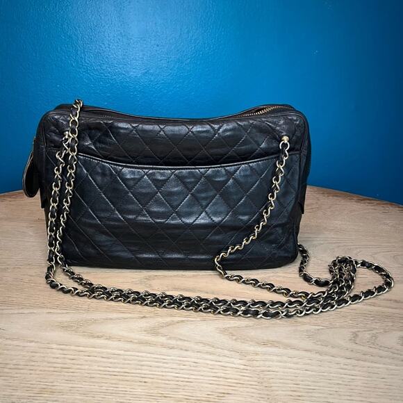 Vintage Chanel Lambskin Camera Bag Double Strap Black Matrasse Quilted Handbag - Picture 1 of 16